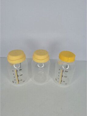 Lot of 3 Medela 5oz/150mL Breast Milk‎ Storage Bottles & Yellow Caps Baby Infant